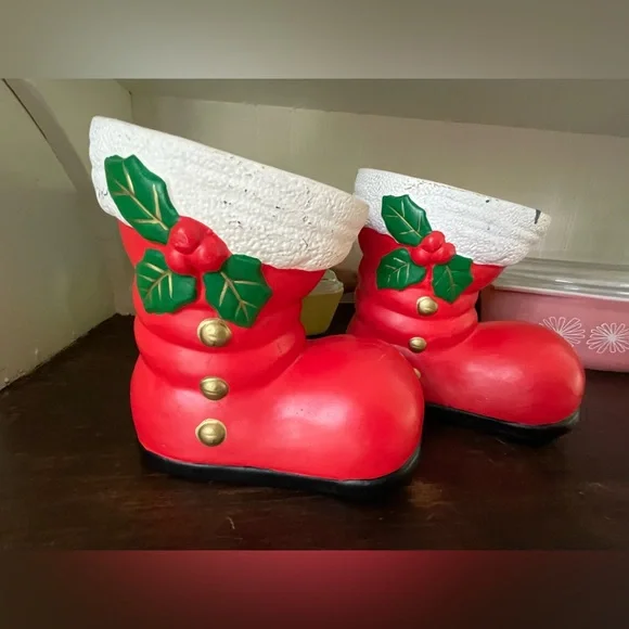 Vintage Kitschy Christmas Santa Boot Planter Set❤️🎄🌿 - Picture 10 of 15